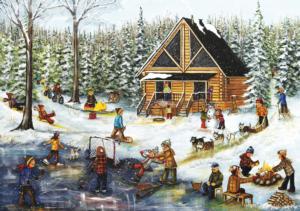 Winter At The Log Cabin Cottage / Cabin Jigsaw Puzzle By Pierre Belvedere