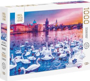 Swans At Sunset Seascape / Coastal Living Jigsaw Puzzle By Pierre Belvedere