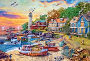 American Harbor Town Beach & Ocean Jigsaw Puzzle By Buffalo Games