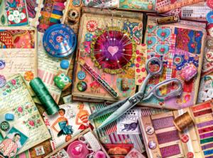 Vintage Fabrics and Notions Collage Jigsaw Puzzle By Buffalo Games