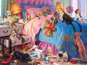 A Roomful of Naughty Puppies Dogs Jigsaw Puzzle By Buffalo Games