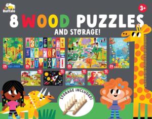 Little Buffalo: Wood Puzzles 8pk plus Storage Alphabet & Numbers Wooden Jigsaw Puzzle By Buffalo Games