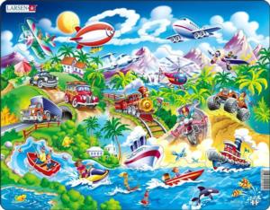 Cars Boats Trains and Airplanes Children's Cartoon Children's Puzzles By Larsen Puzzles