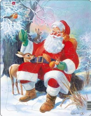 Santa Claus Relaxing with his Animal Friends Christmas Shaped Pieces By Larsen Puzzles