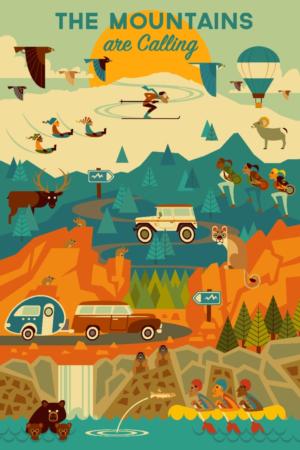 The Mountains are Calling, Geometric Camping Jigsaw Puzzle By Lantern Press