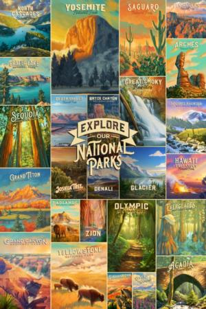 Oil Painting National Park Series, Collage, Explore Our National Parks National Parks Jigsaw Puzzle By Lantern Press