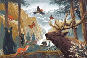 Wildlife Utopia, Cliffs and River Revisited Forest Animal Jigsaw Puzzle By Lantern Press