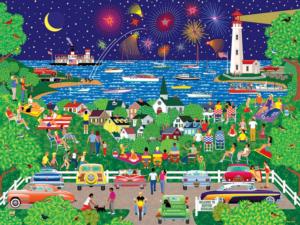 Home Country - Fireworks Over The Bay Folk Art Jigsaw Puzzle By RoseArt