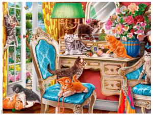 Paws Gone Wild - Kittens in the Bedroom Around the House Jigsaw Puzzle By Ceaco