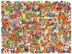 One Hundred and One Reindeer and a Santa Christmas Large Piece By Ceaco