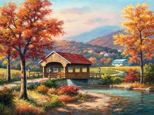 Fall at the Covered Bridge Bridges Jigsaw Puzzle By SunsOut