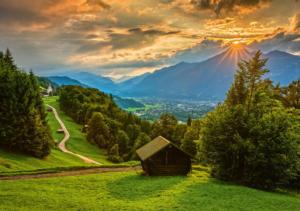 Sunset Over the Mountain Village of Wamberg Landscape Jigsaw Puzzle By Schmidt Spiele