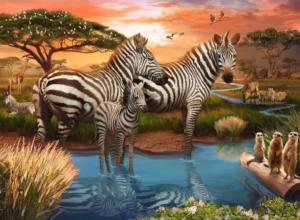 Zebras at the Waterhole Safari Animals Jigsaw Puzzle By Ravensburger