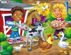 On the Farm: Feeding a Calf and Collecting Eggs Children's Cartoon Children's Puzzles By Larsen Puzzles