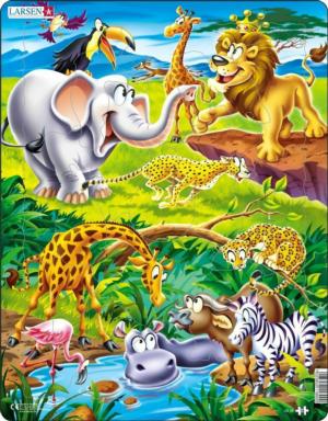 King Lion Watching the Savannah Wildlife Children's Cartoon Shaped Pieces By Larsen Puzzles