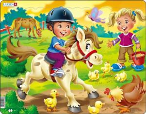 On the Farm: Riding a Pony and Feeding Chickens Children's Cartoon Children's Puzzles By Larsen Puzzles