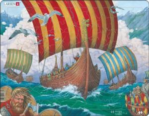 Viking Ships Heading for Battle Europe Children's Puzzles By Larsen Puzzles
