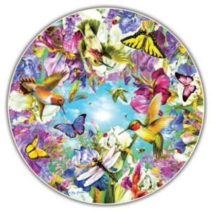 Hummingbirds (Round Table Puzzle) Flower & Garden Round Jigsaw Puzzle By A Broader View