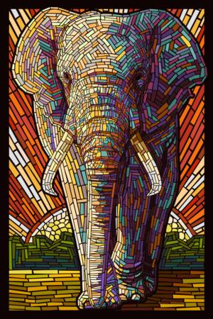 African Elephant, Paper Mosaic Elephant Jigsaw Puzzle By Lantern Press