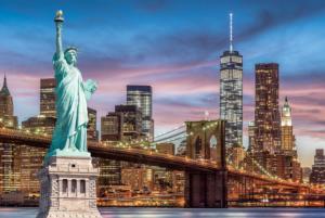 The Statue of Liberty and Brooklyn Bridge