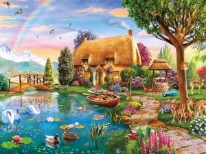 Lakeside Cottage Sunrise & Sunset Jigsaw Puzzle By RoseArt