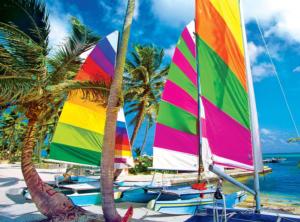 Colorful Sailboats On A Beach
