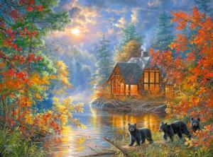October Moonrise Cabin & Cottage Jigsaw Puzzle By RoseArt