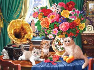 Kittens and Colorful Flowers
