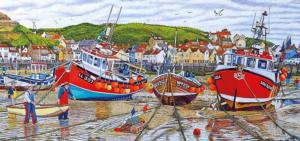 Seagulls at Staithes Beach & Ocean Panoramic Puzzle By Gibsons