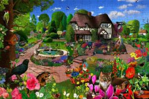 Cats in a Cottage Garden Cabin & Cottage Jigsaw Puzzle By All Jigsaw Puzzles