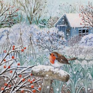 Winter Garden Robin Winter Wooden Jigsaw Puzzle By Victory Wooden Puzzles, LTD