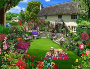 Dogs in a Cottage Garden