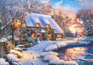 Winter Cottage Sunrise & Sunset Jigsaw Puzzle By Castorland