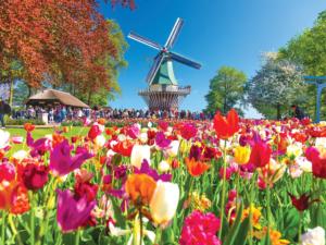 Puzzle Collector - Windmill Garden, Holland, Netherlands Flower & Garden Jigsaw Puzzle By RoseArt