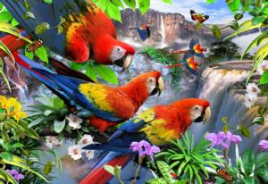 Parrot Island Waterfall Wooden Jigsaw Puzzle By HQ Kites & Designs USA, Inc.