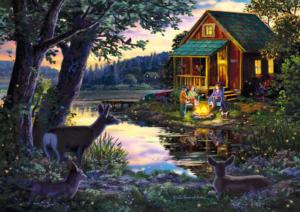 Evening at the Lakehouse Sunrise & Sunset Wooden Jigsaw Puzzle By Wooden City