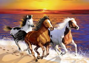 Wild Horses on the Beach Beach & Ocean Wooden Jigsaw Puzzle By Wooden City