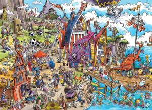 DoodleTown: Viking Village Cartoon Jigsaw Puzzle By Cobble Hill