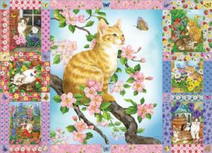 Blossoms and Kittens Quilt Flowers Jigsaw Puzzle By Cobble Hill