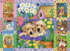Puppies and Posies Quilt Flowers Jigsaw Puzzle By Cobble Hill