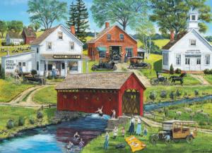 Old Covered Bridge Town / Village Large Piece By Eurographics