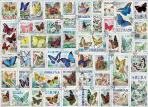 Butterflies Vintage Stamps Pattern & Geometric Jigsaw Puzzle By Eurographics