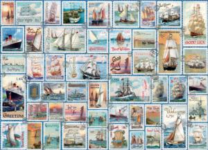 Sailing Ships Vintage Stamps Pattern & Geometric Large Piece By Eurographics