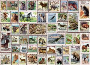 North American Wildlife Vintage Stamps Pattern / Assortment Large Piece By Eurographics