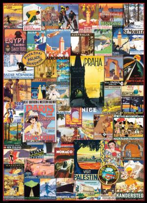 Travel the World Vintage Ads Collage Impossible Puzzle By Eurographics