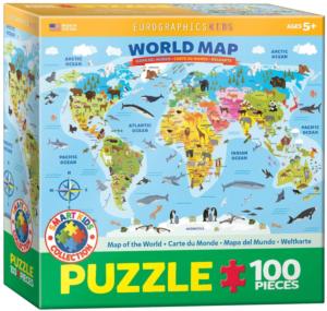 World Map Illustrated - Scratch and Dent Maps / Geography Children's Puzzles By Eurographics