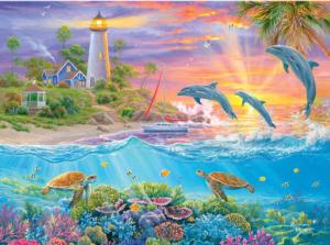 Catching Rays Lighthouse Beach & Ocean Jigsaw Puzzle By RoseArt