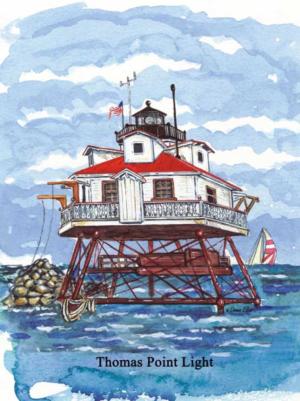 Thomas Point Watercolor Lighthouse Jigsaw Puzzle By Heritage Puzzles