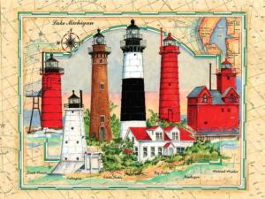 Lighthouses of Michigan Lighthouse Jigsaw Puzzle By Heritage Puzzles