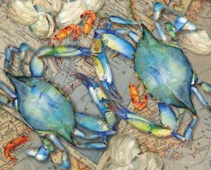 Blue Crab Bounty Beach Jigsaw Puzzle By Heritage Puzzles